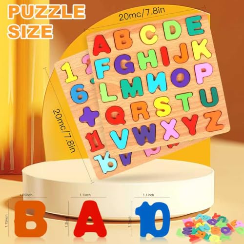 Rindion 2 Pack Wooden Puzzles Toddlers Alphabet Number Puzzles ABC Learning Toys for Kids Ages 35 Preschool Learning Activities Gift Set for Boys Girls - Image 5