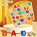 Rindion 2 Pack Wooden Puzzles Toddlers Alphabet Number Puzzles ABC Learning Toys for Kids Ages 35 Preschool Learning Activities Gift Set for Boys Girls - Image 4
