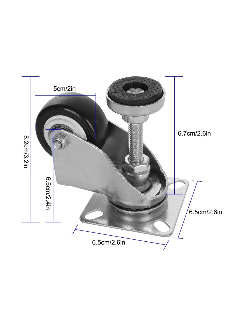 Swivel Leveling Castors Set of 4, 50mm Retractable Wheels for Industrial Applications, Ideal for Workbenches and Trolleys, Load Capacity 66kg - Image 2