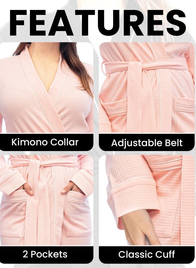 NY Threads Women's Robe Soft Knit Waffle Bathrobe Lightweight Knee-Length Loungewear, Light Pink, XXL - Image 3