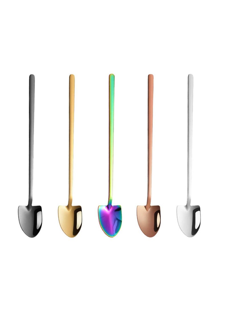 Zikra Exquisite 5pcs Stainless Steel Dessert Spoon Delicate Coffee Spoon Long Handle Ice Cream Spoon for Home Coffee Shop Bar - Image 1