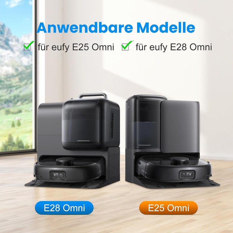 مجموعة ملحقات مكونة من 16 قطعة لروبوت التنظيف eufy E25 / E28 Omni، تشمل زوجًا واحدًا من الفرش الرئيسية، و4 أكياس غبار، وأسطوانة ممسحة واحدة، و4 مرشحات HEPA، وزوجين من الفرش الجانبية، وفرشاة تنظيف واحدة - Image 2