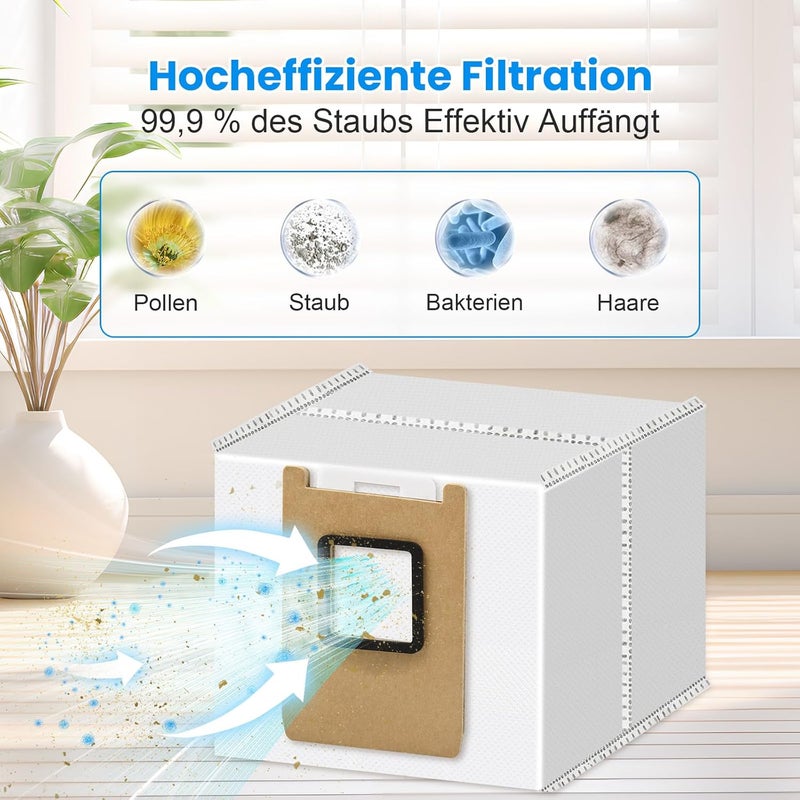 مجموعة ملحقات مكونة من 16 قطعة لروبوت التنظيف eufy E25 / E28 Omni، تشمل زوجًا واحدًا من الفرش الرئيسية، و4 أكياس غبار، وأسطوانة ممسحة واحدة، و4 مرشحات HEPA، وزوجين من الفرش الجانبية، وفرشاة تنظيف واحدة - Image 5