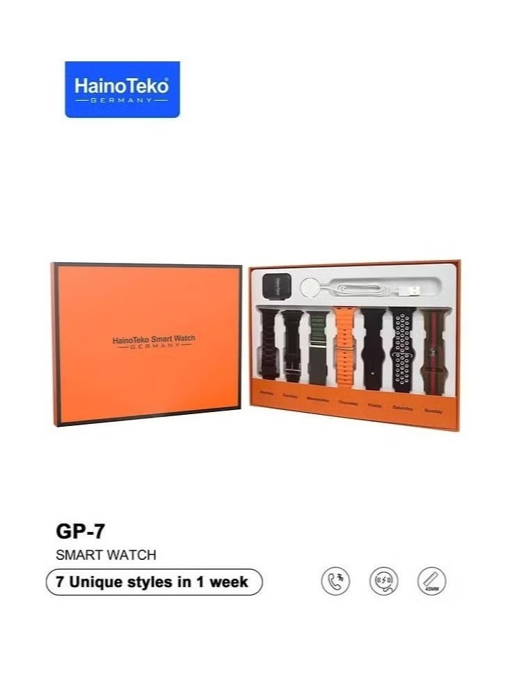 Haino Teko GP 7 Smart Watch for Men & Women | 7 Interchangeable Straps, Wireless Charger, Fitness Tracker, Heart Rate Monitor, Sleep Monitor, IP68 Waterproof | Stylish & Versatile - Image 1