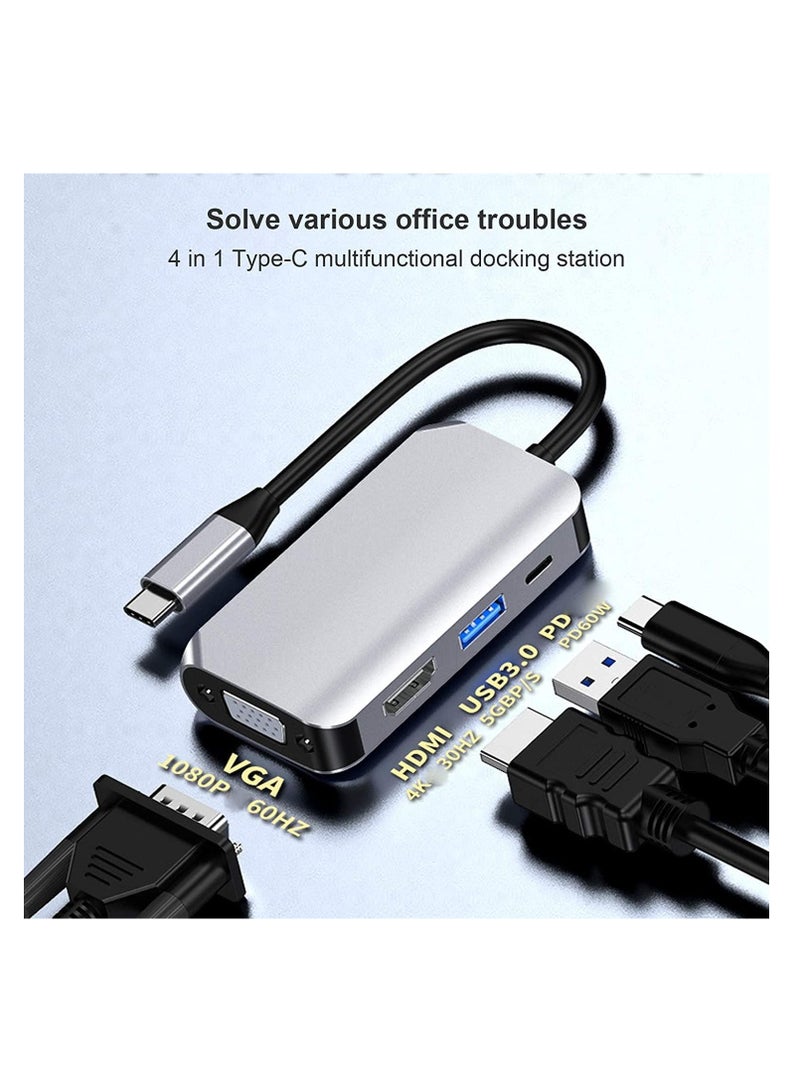 4-in-1 USB Type C Hub Docking Station, Multiport Adapter with VGA 1080P@60Hz, USB 3.0, and Fast Charging, 5Gbps Compatible with MacBook, iPad, Dell XPS, and Laptops. - Image 2