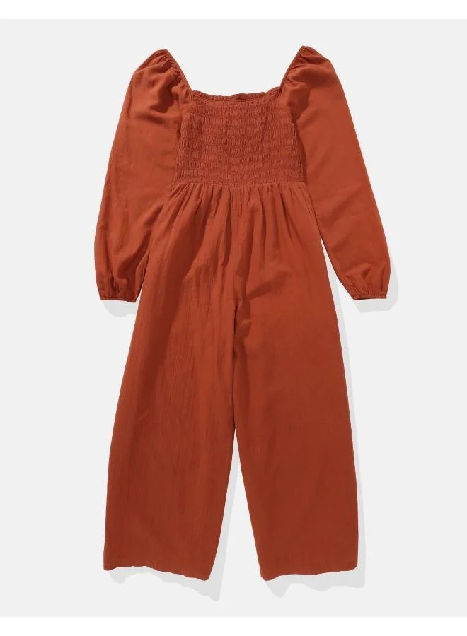 American Eagle AE Puff Sleeve Smocked Jumpsuit