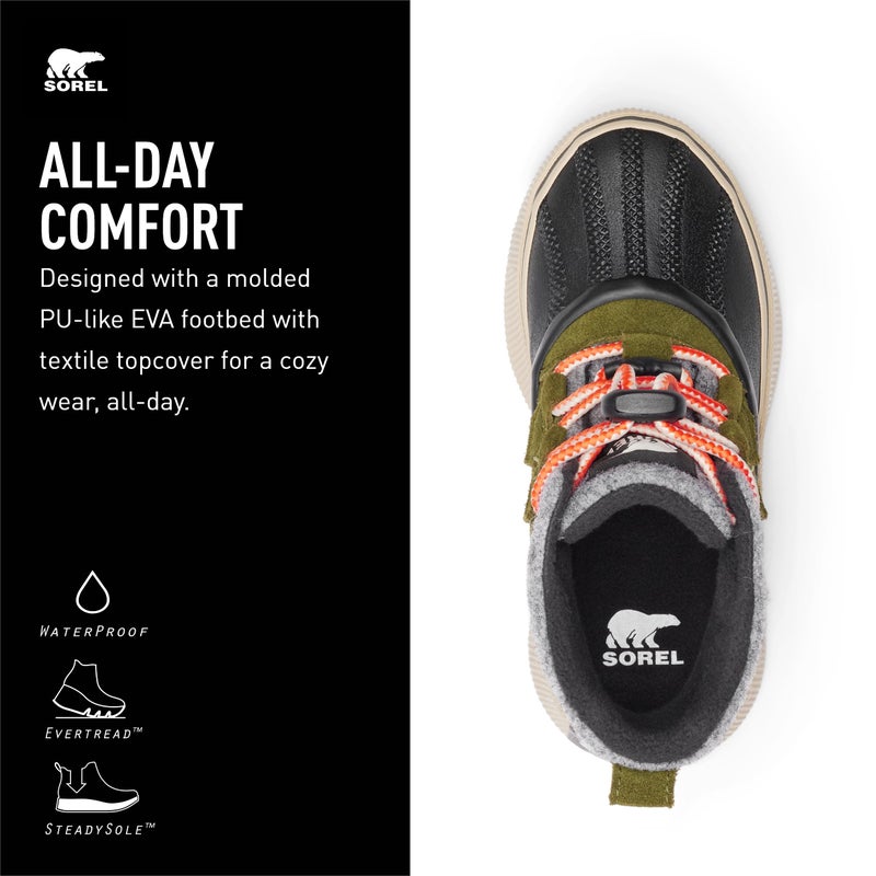 SOREL Children's Out N About lV Chillz Waterproof Boot - Utility Green, Black - 4 - Image 4