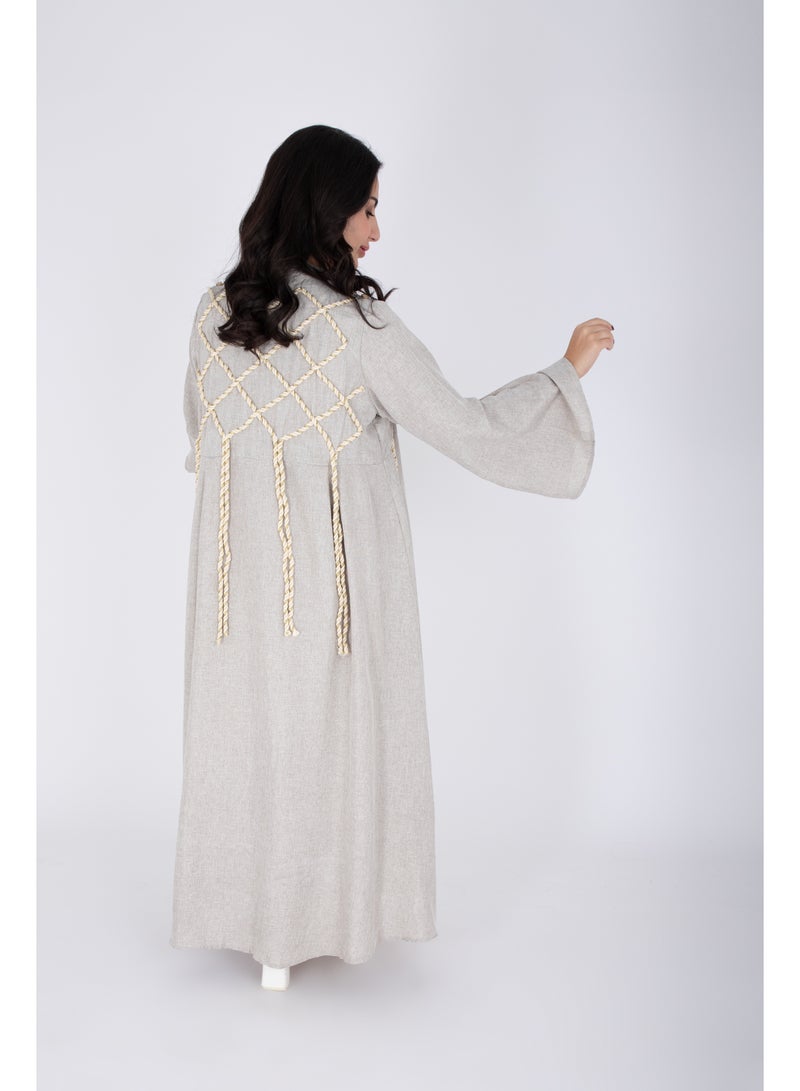 IKKXA 2 Piece Luxury Linen Rope Design Jalabiya IK6021 - Image 4