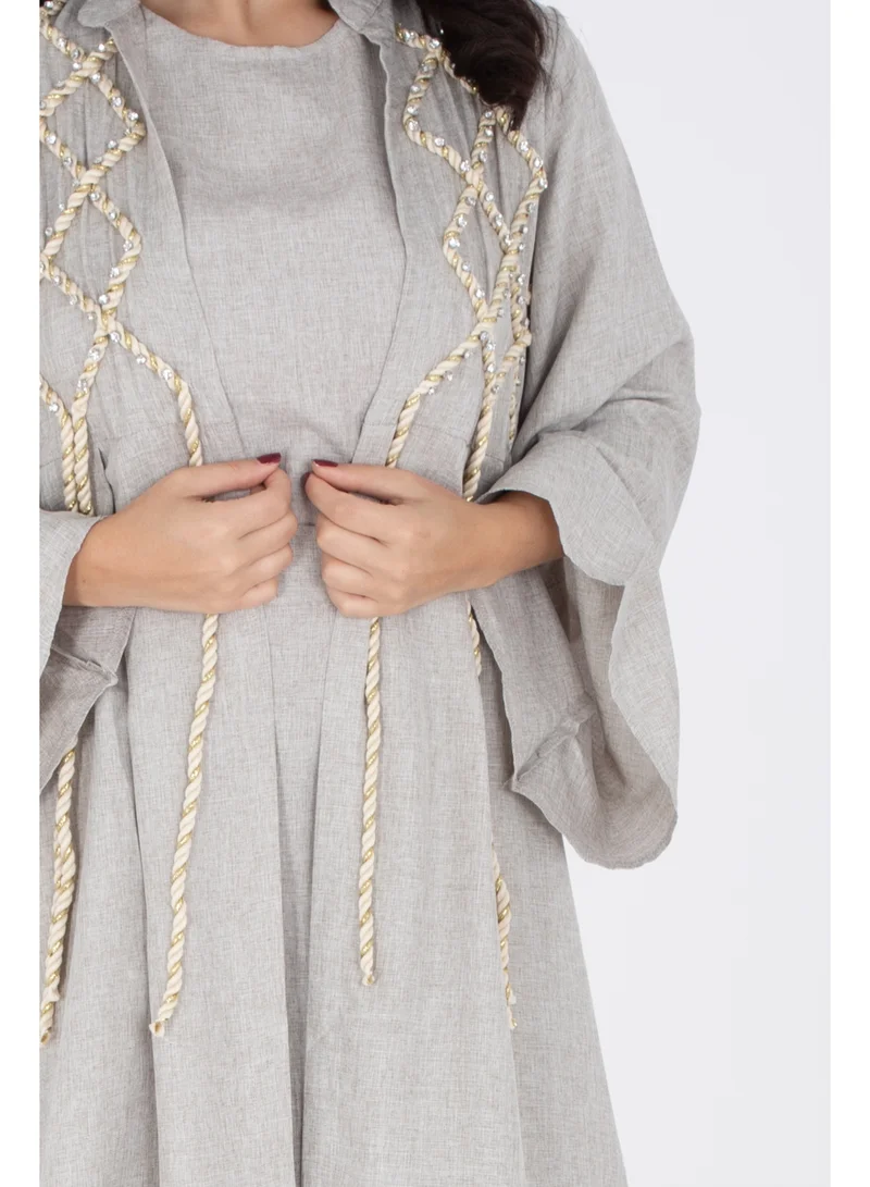 IKKXA 2 Piece Luxury Linen Rope Design Jalabiya IK6021