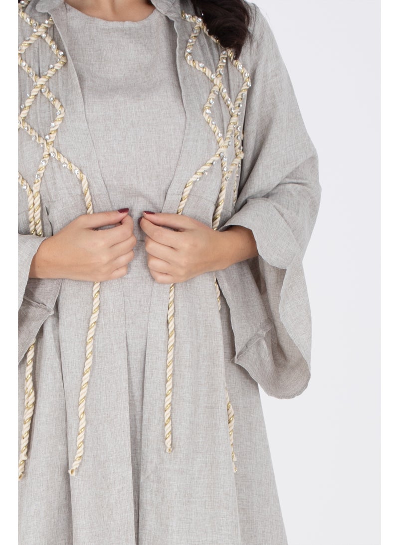 IKKXA 2 Piece Luxury Linen Rope Design Jalabiya IK6021 - Image 2