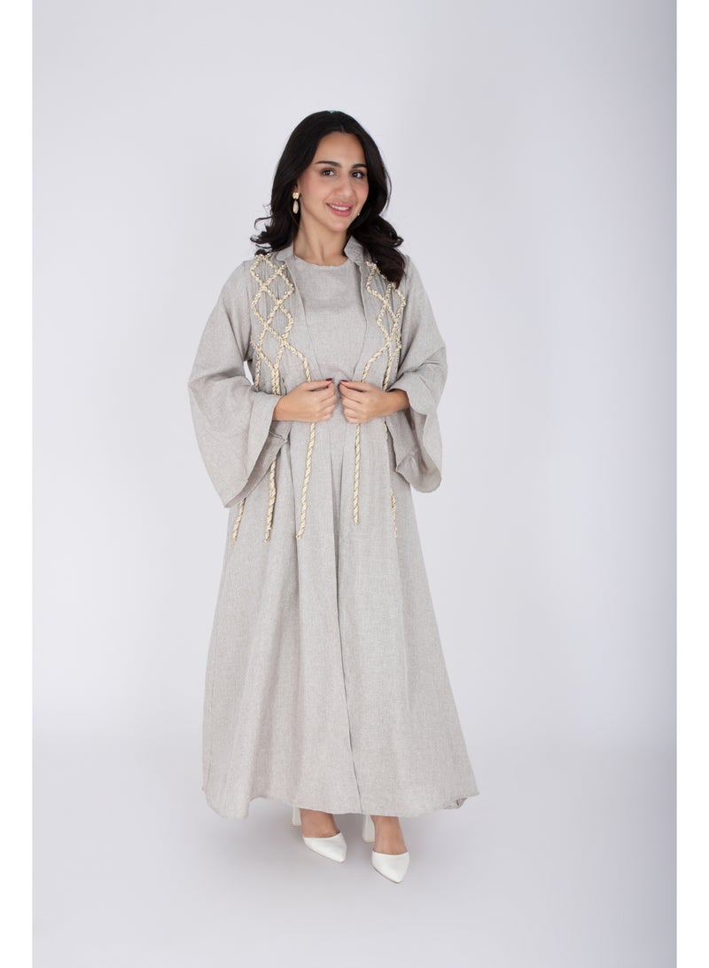 IKKXA 2 Piece Luxury Linen Rope Design Jalabiya IK6021 - Image 5