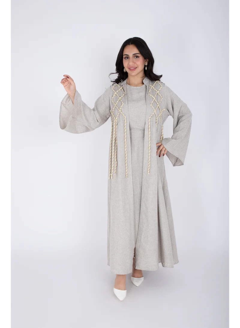 IKKXA 2 Piece Luxury Linen Rope Design Jalabiya IK6021