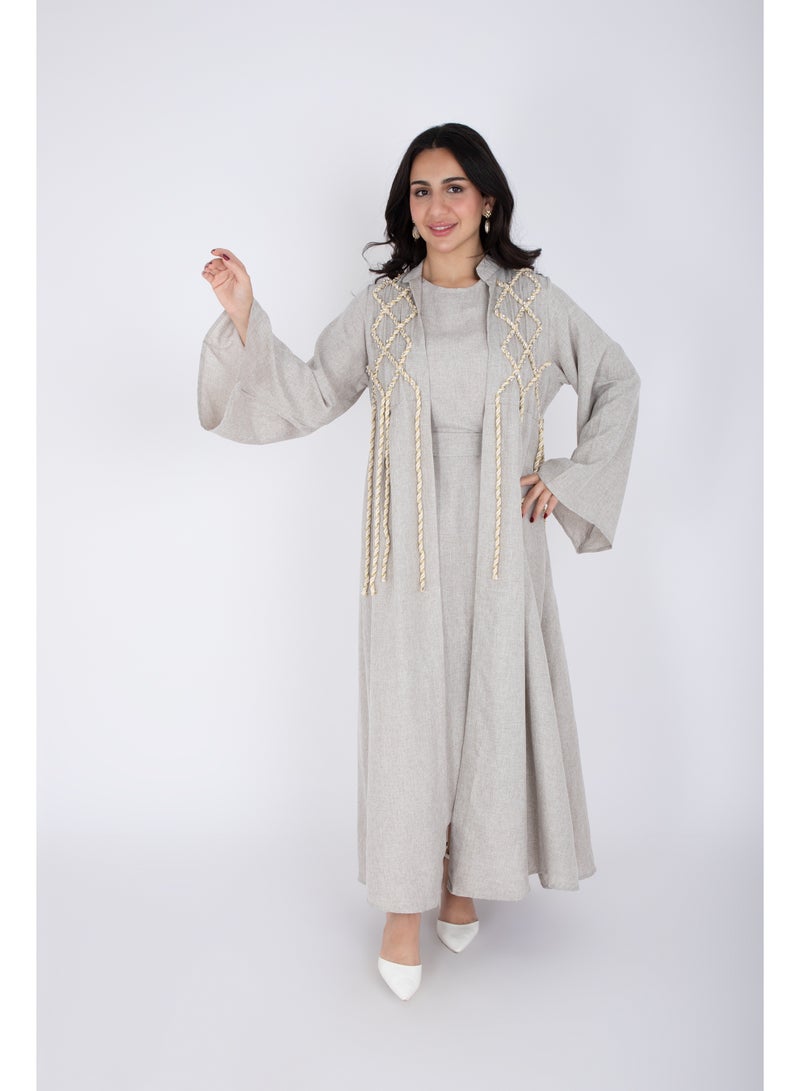 IKKXA 2 Piece Luxury Linen Rope Design Jalabiya IK6021 - Image 1