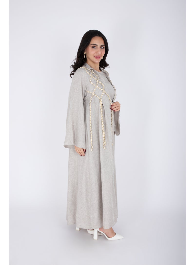 IKKXA 2 Piece Luxury Linen Rope Design Jalabiya IK6021 - Image 3