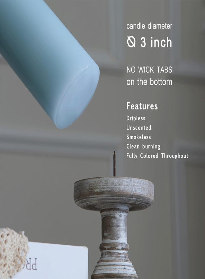 MOZEAL 3" x 6" Hand-Poured Unscented Candle, Dripless Pillar Candle Set of 3, Long Lasting Burning, Approx 120 Hours Burn Time, Rustic Country Style, for Baby Showers, Spring Freshness, Baby Blue - Image 3
