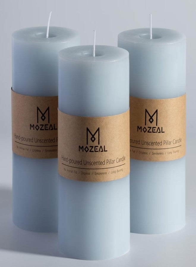 MOZEAL 3" x 6" Hand-Poured Unscented Candle, Dripless Pillar Candle Set of 3, Long Lasting Burning, Approx 120 Hours Burn Time, Rustic Country Style, for Baby Showers, Spring Freshness, Baby Blue - Image 1