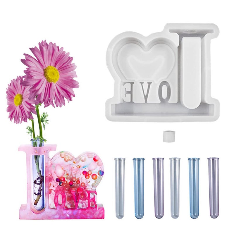 VIOKKO Resin Molds for Vase Plant Propagation Station, Heart Shaped Photo Frame Flower Arrangement Valentine's Silicone Molds with 6 Acrylic Test Tubes for Hydroponic/Flowers - Image 5