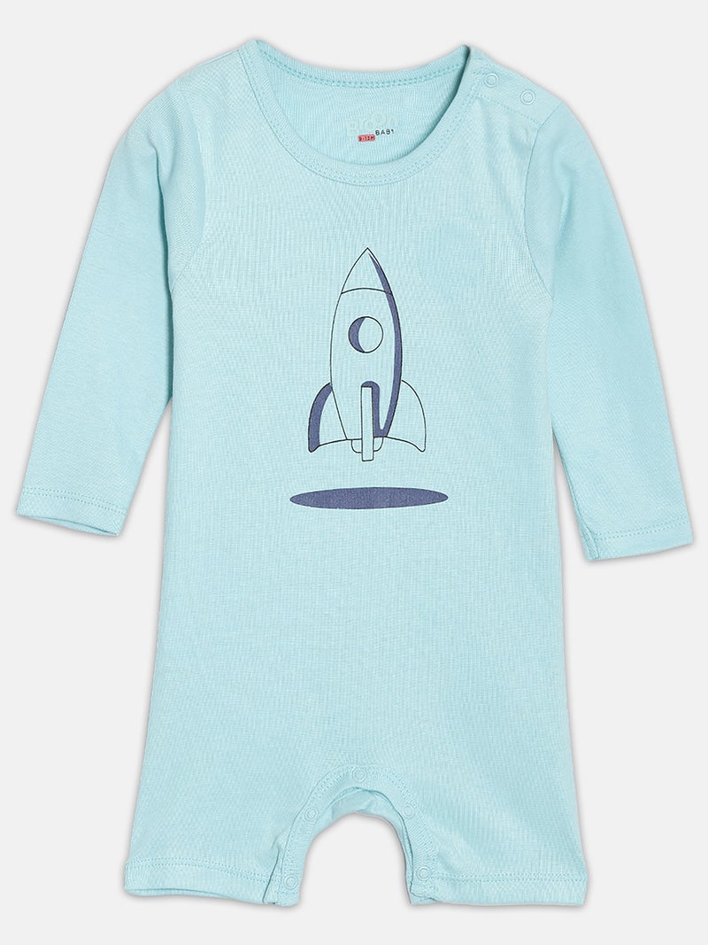 برون طقم رومبرز قطن عضوي مطبوع للأطفال الرضع من برون - أبيض وأزرق بحري - قطعتان - Image 2