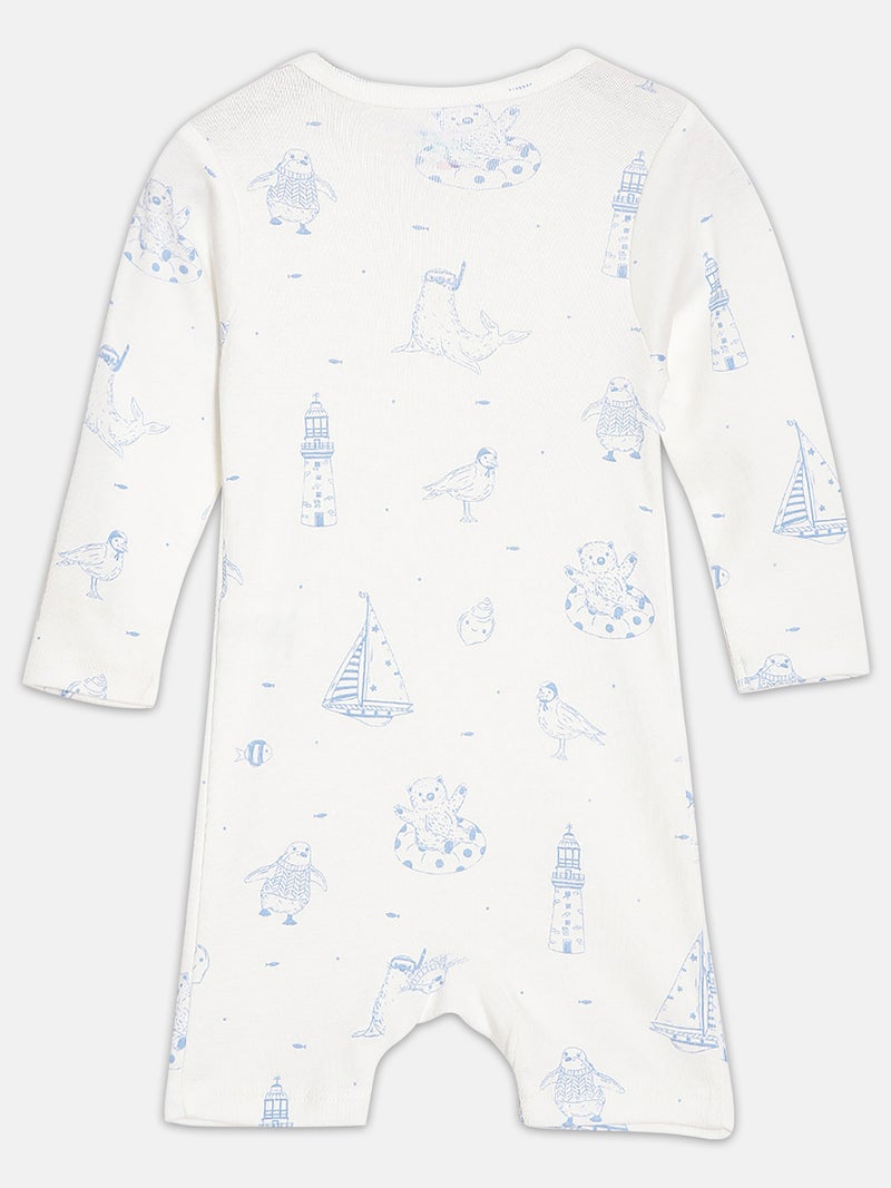 برون طقم رومبرز قطن عضوي مطبوع للأطفال الرضع من برون - أبيض وأزرق بحري - قطعتان - Image 4