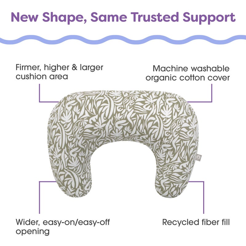 Boppy Nursing Pillow - Ergonomic Bottle & Breastfeeding Pillow, Higher, Firmer & Larger, Water-Repellent with Washable Organic Cotton Cover, Baby Safety Alliance Verified - Green Cut Out Leaves - Image 5