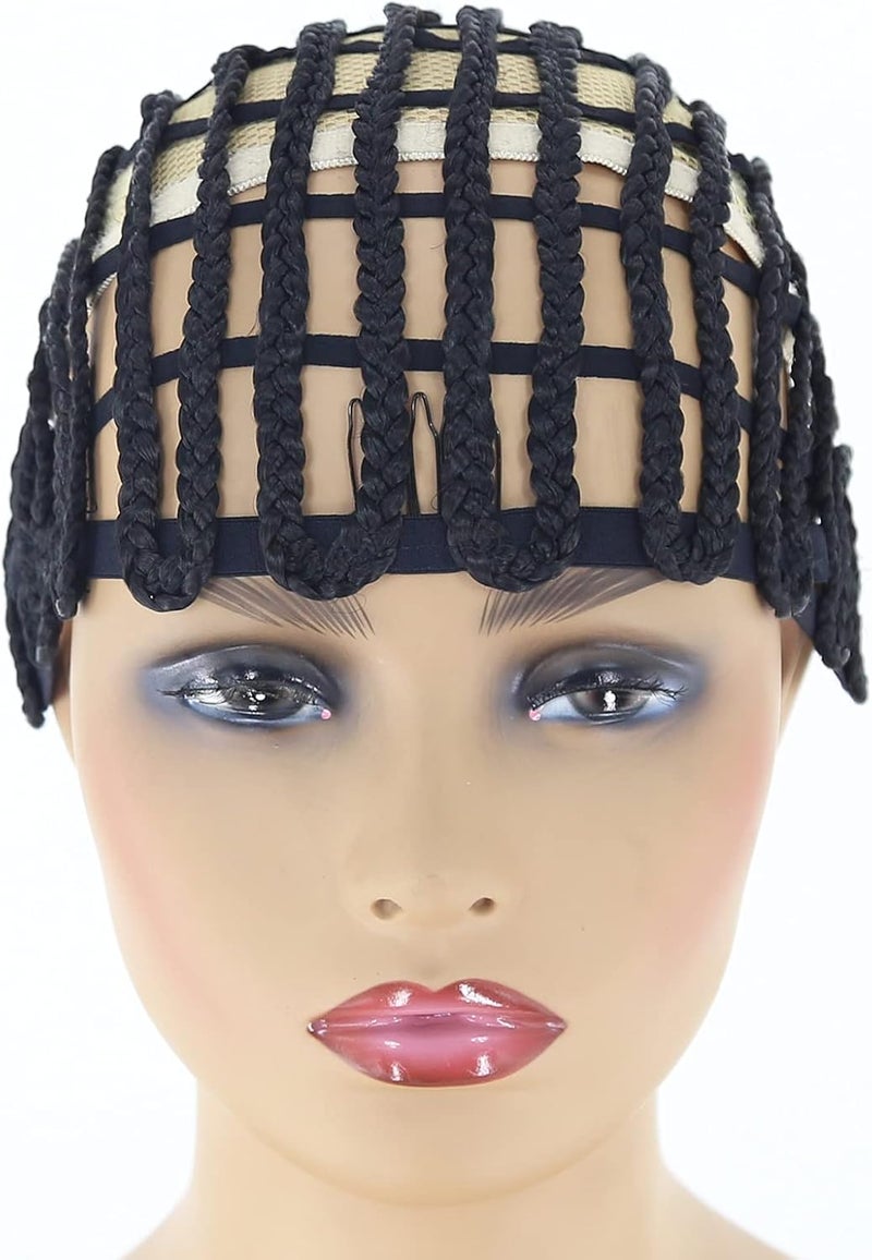 BTWTRY Black Braided Wig Caps for Making Crochet Wig Caps Cornrows Cap for Easier Sew In Caps for Black Women Making Wigs (1pc-Black)
