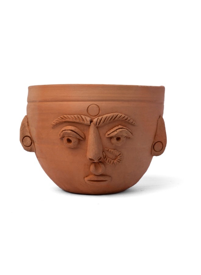 ارك أصيص فخاري على شكل وجه من ARK مصنوع يدويًا مع فتحة تصريف | وعاء طيني فني للنباتات الداخلية والخارجية | قطعة ديكور بوهيمية بتصميم قبلي مميز - Image 1
