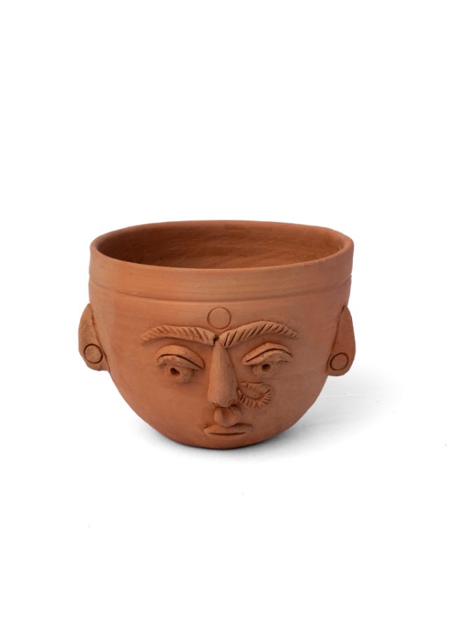 ارك أصيص فخاري على شكل وجه من ARK مصنوع يدويًا مع فتحة تصريف | وعاء طيني فني للنباتات الداخلية والخارجية | قطعة ديكور بوهيمية بتصميم قبلي مميز - Image 3