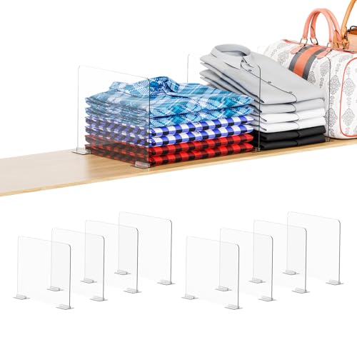 Yieach 8 Pack Acrylic Shelf Dividers for Closet Organization Suitable for All CupboardWood Shelves Clear Closet Dividers for T ShirtTowelBagPurse DividersHandbag OrganizerSweater Organizer - Image 1