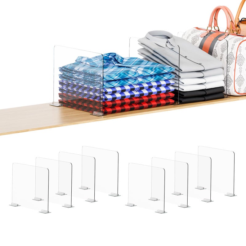Yieach 8 Pack Acrylic Shelf Dividers for Closet Organization Suitable for All CupboardWood Shelves Clear Closet Dividers for T ShirtTowelBagPurse DividersHandbag OrganizerSweater Organizer - Image 2