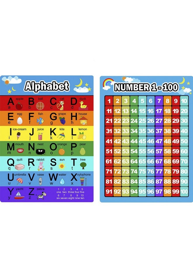 Bememo 2 Pieces Numbers Chart 1 100 And Alphabet Letters Chart Abc Chart Educational Posters Preschool Learning Posters For Kids And Toddlers - Image 1