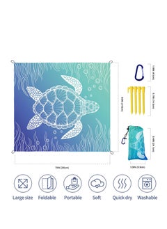 Excefore Beach Blanket, Portable Waterproof Sandproof Picnic Mat, Suitable for Beach Yoga, Outdoor Music Festival, Travel Camping Gifts with 4 Stakes & 4 Corner Pocket, Sea Turtle Design, 82"× 86"  - Image 5