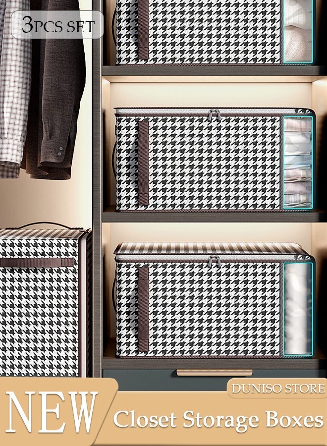 DUNISO 3pcs Storage Bags Sweater Storage Bags Bed Sheet Organizer Foldable Clothes Storage Bag Organizer with Reinforced Handle Thick Fabric for Comforters, Blankets, Bedding, Foldable with Sturdy Zipper  - Image 1