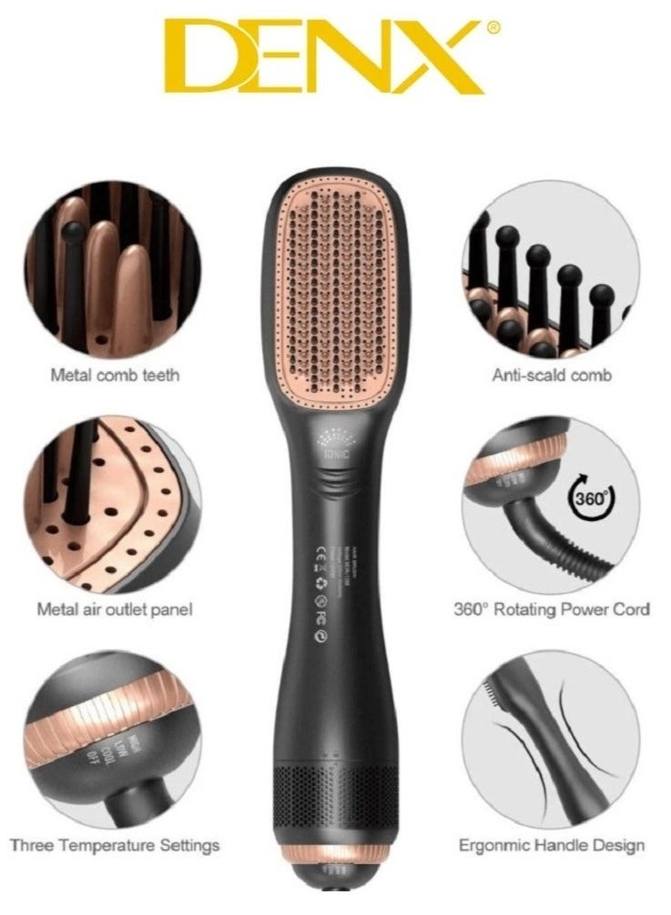 Denx Professional 3-in-1 Hair Styling Tool – Hair Dryer, Straightening Brush & Volumizing Comb in One, Fast Heat-Up, Anti-Frizz, Ergonomic Design for Salon-Quality Styling at Home or Travel - Image 2
