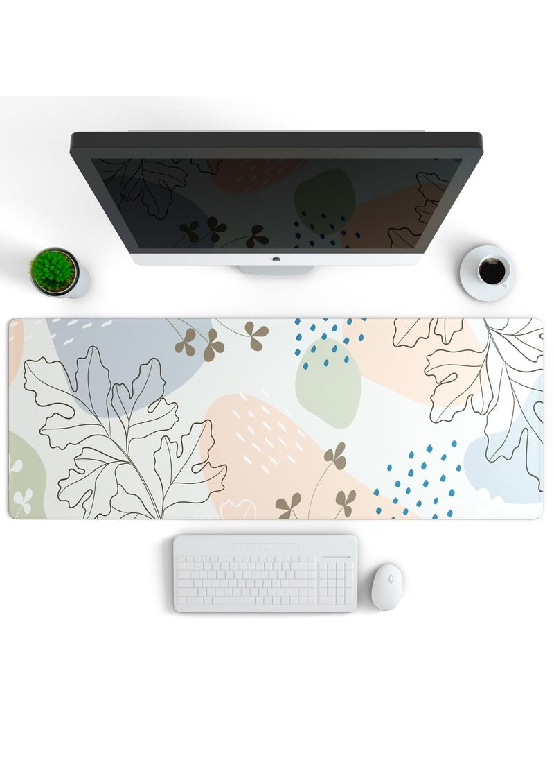 erorex - Gaming Mouse Pad with Stitched Edges, Boho Aesthetic Mouse Pad with Minimal Flower Plants, Extended XL Mousepad with Anti-Slip Base, Cute Large Mouse Pad for Desk, 31.5 x 11.8 in, Pastel - Image 1