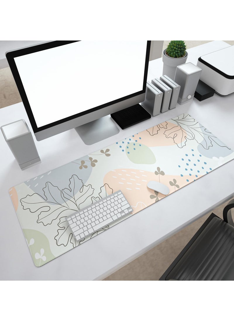 erorex - Gaming Mouse Pad with Stitched Edges, Boho Aesthetic Mouse Pad with Minimal Flower Plants, Extended XL Mousepad with Anti-Slip Base, Cute Large Mouse Pad for Desk, 31.5 x 11.8 in, Pastel - Image 1