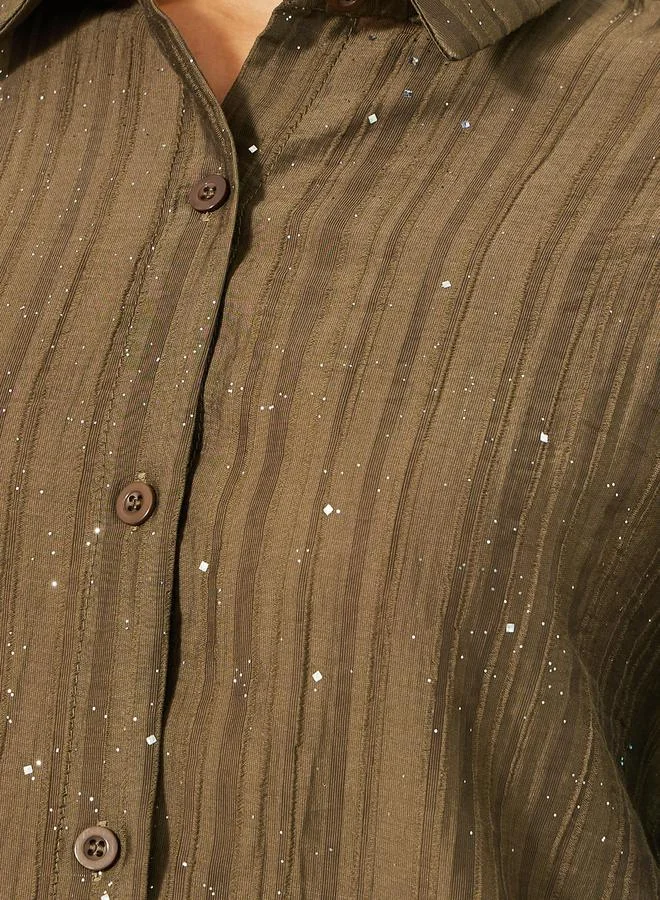 Styli Textured Striped Regular Fit Shirt with Metallic Detail
