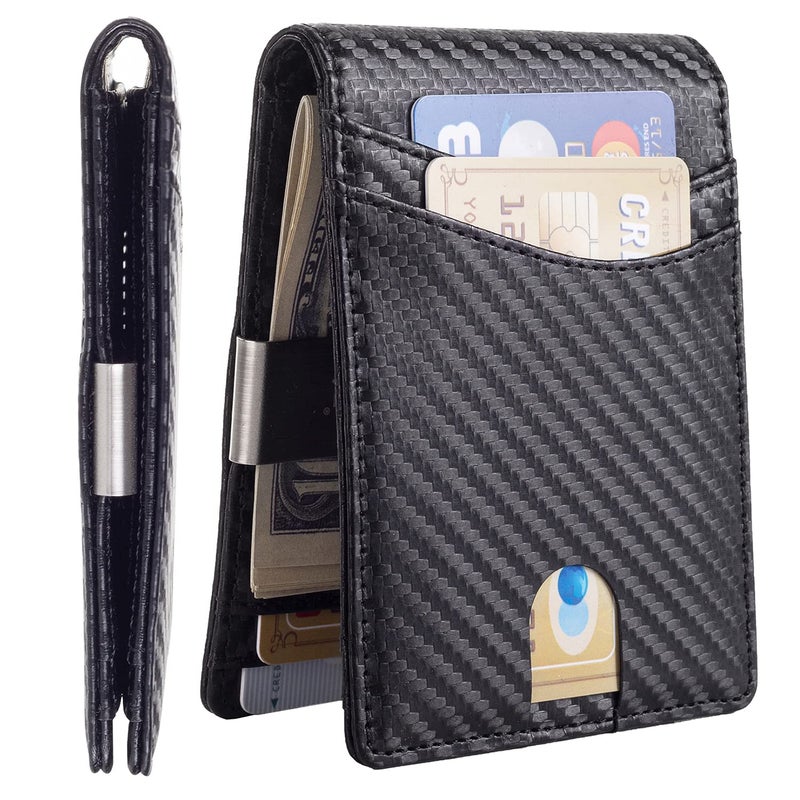 mutural Mutural Minimalist Slim Wallet for Men, Premium Leather Wallet with Money Clip, RFID Blocking Front Pocket Stylish Bifold Wallet (Black 01) - Image 1