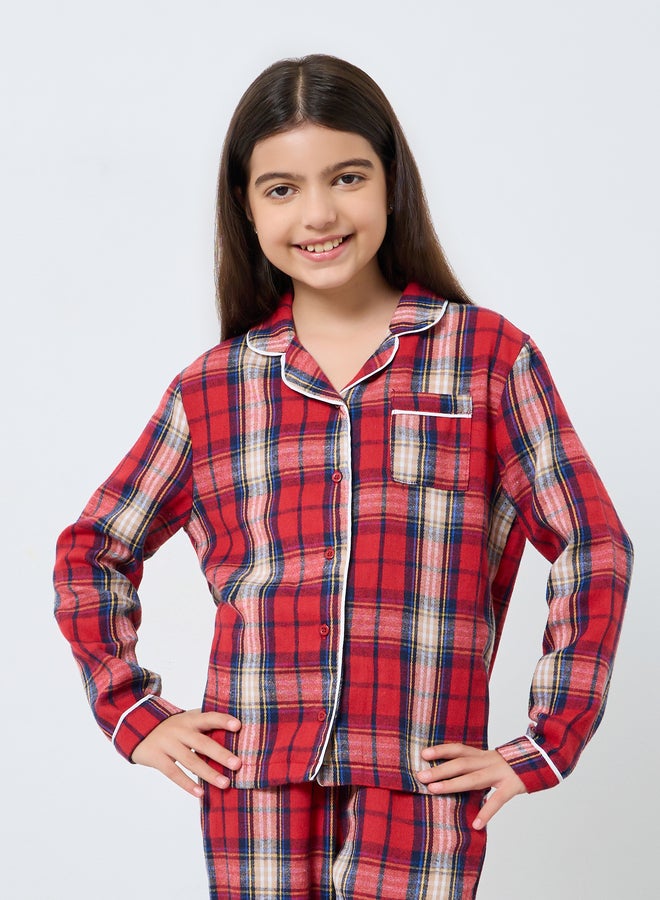 Styli Family Pyjamas - Kids Check Pocket Piped Shirt and Pyjama Set - Image 2