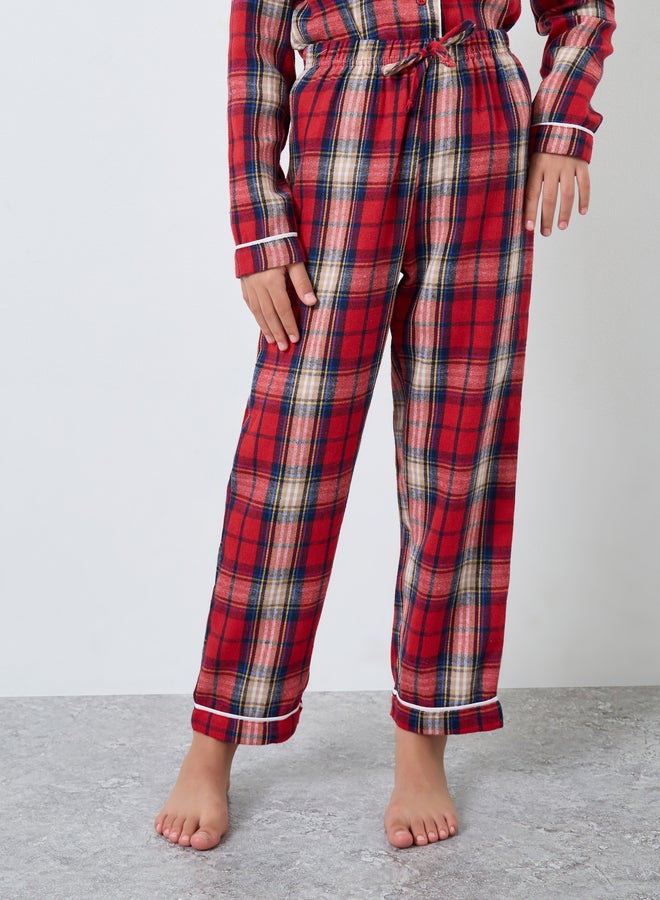 Styli Family Pyjamas - Kids Check Pocket Piped Shirt and Pyjama Set - Image 5