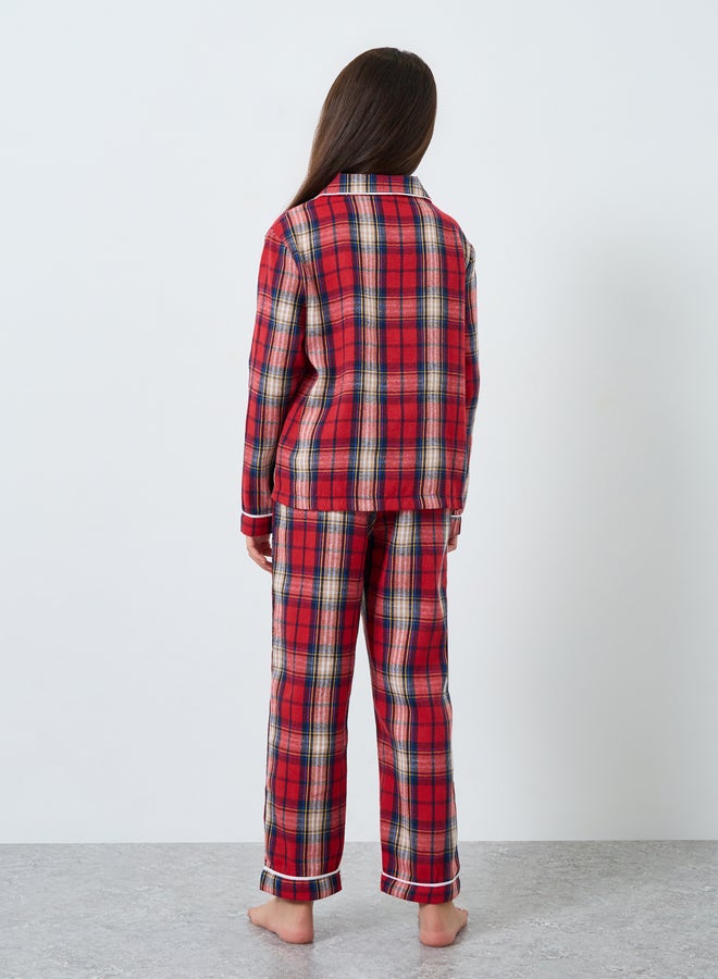 Styli Family Pyjamas - Kids Check Pocket Piped Shirt and Pyjama Set - Image 4