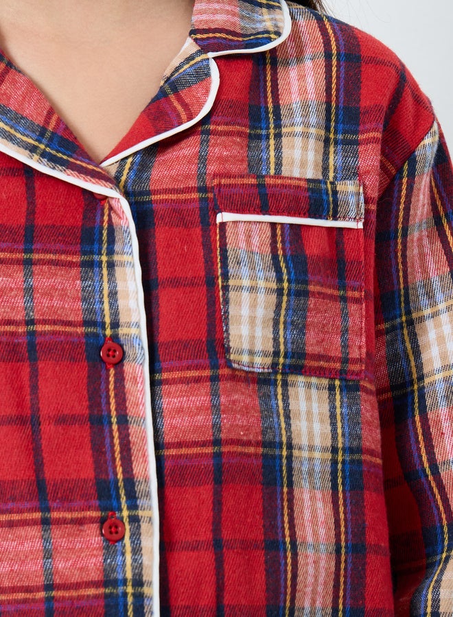 Styli Family Pyjamas - Kids Check Pocket Piped Shirt and Pyjama Set - Image 3