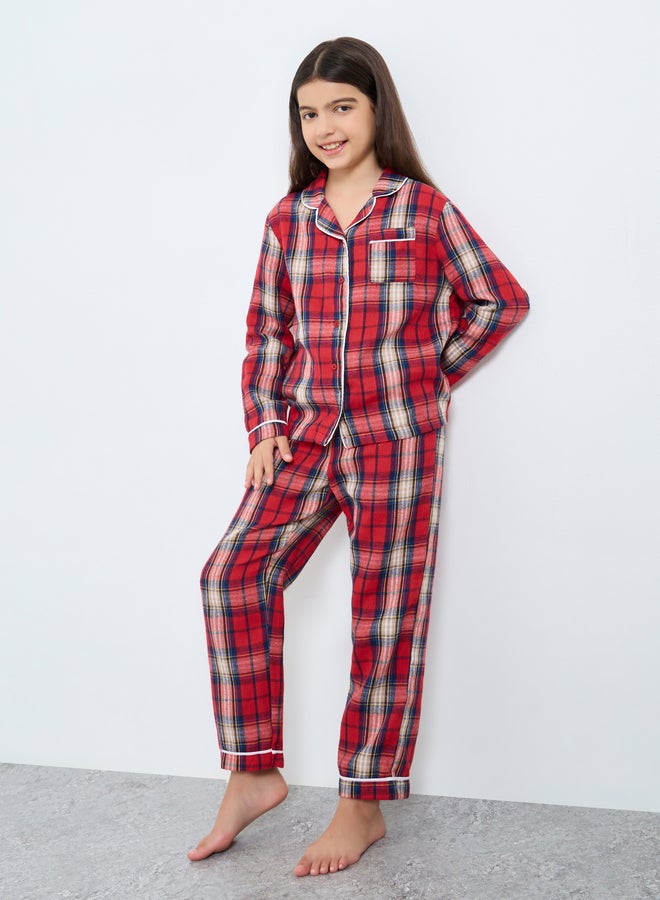 Styli Family Pyjamas - Kids Check Pocket Piped Shirt and Pyjama Set - Image 1