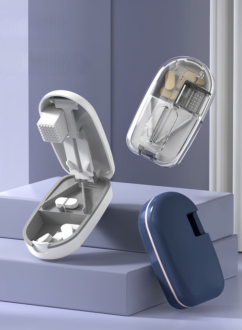 Eilimi Pill splitter, portable pill box, pill splitter for small and large pills, pill cutter with storage compartment, portable pill cutter with grinding function, suitable for travel and daily use(Transparent) - Image 2