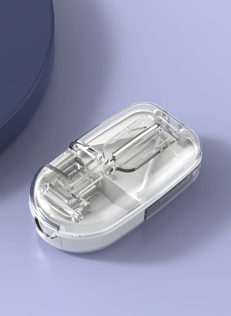 Eilimi Pill splitter, portable pill box, pill splitter for small and large pills, pill cutter with storage compartment, portable pill cutter with grinding function, suitable for travel and daily use(Transparent) - Image 3