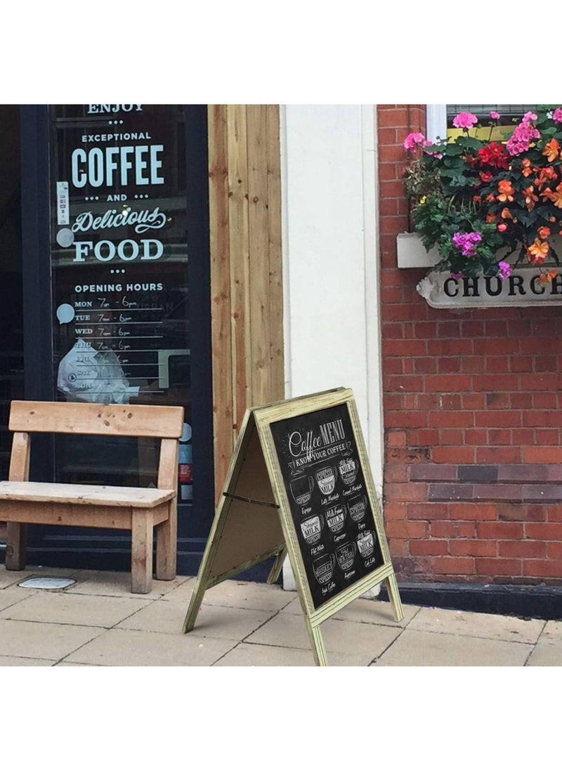 BPA - A-Frame Chalkboard Sign Rustic Wooden Sidewalk Easel Chalk Stand - Freestanding Sturdy Sandwich Board Double Sided Message Menu Display - Vintage Torched Restaurant Chalkboard for Cafe & Bar - Image 1