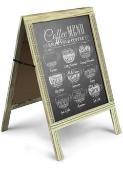 A-Frame Chalkboard Sign Rustic Wooden Sidewalk Easel Chalk Stand - Freestanding Sturdy Sandwich Board Double Sided Message Menu Display - Vintage Torched Restaurant Chalkboard for Cafe & Bar