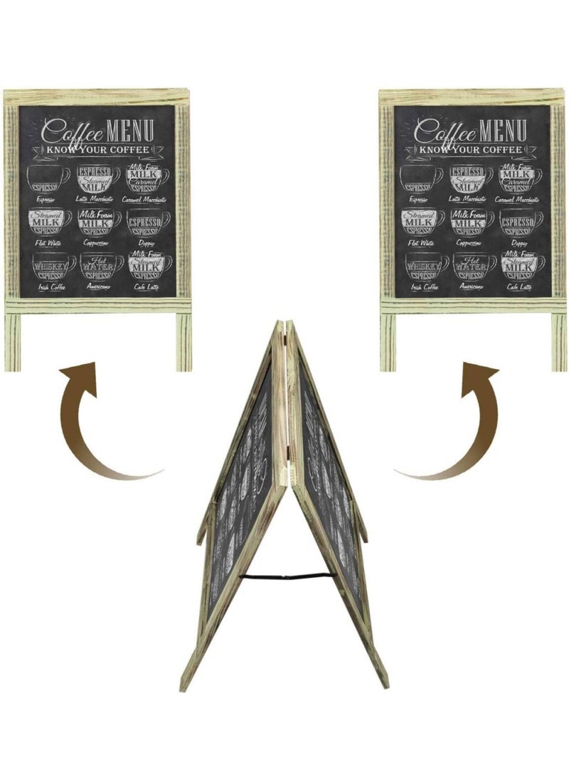 BPA - A-Frame Chalkboard Sign Rustic Wooden Sidewalk Easel Chalk Stand - Freestanding Sturdy Sandwich Board Double Sided Message Menu Display - Vintage Torched Restaurant Chalkboard for Cafe & Bar - Image 1