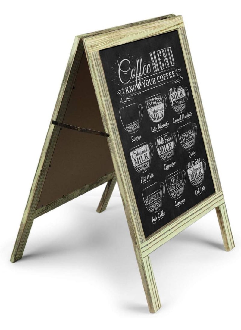 BPA - A-Frame Chalkboard Sign Rustic Wooden Sidewalk Easel Chalk Stand - Freestanding Sturdy Sandwich Board Double Sided Message Menu Display - Vintage Torched Restaurant Chalkboard for Cafe & Bar - Image 1