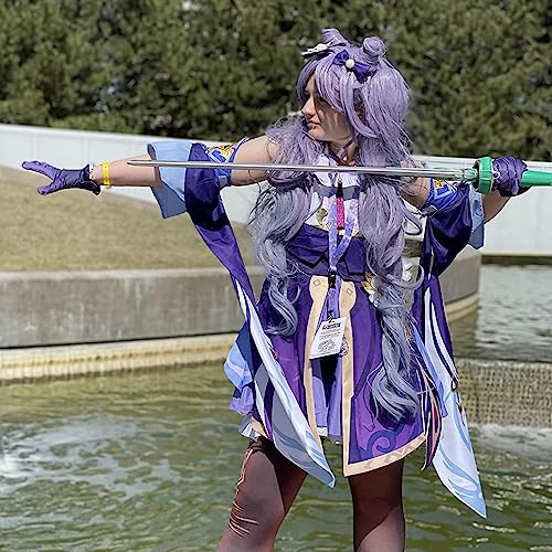 Amback Purple Cosplay Wig with Two Ponytails, Long Purple Gradient Cosplay Wigs + Wig Cap for Halloween Costume Party - Image 3