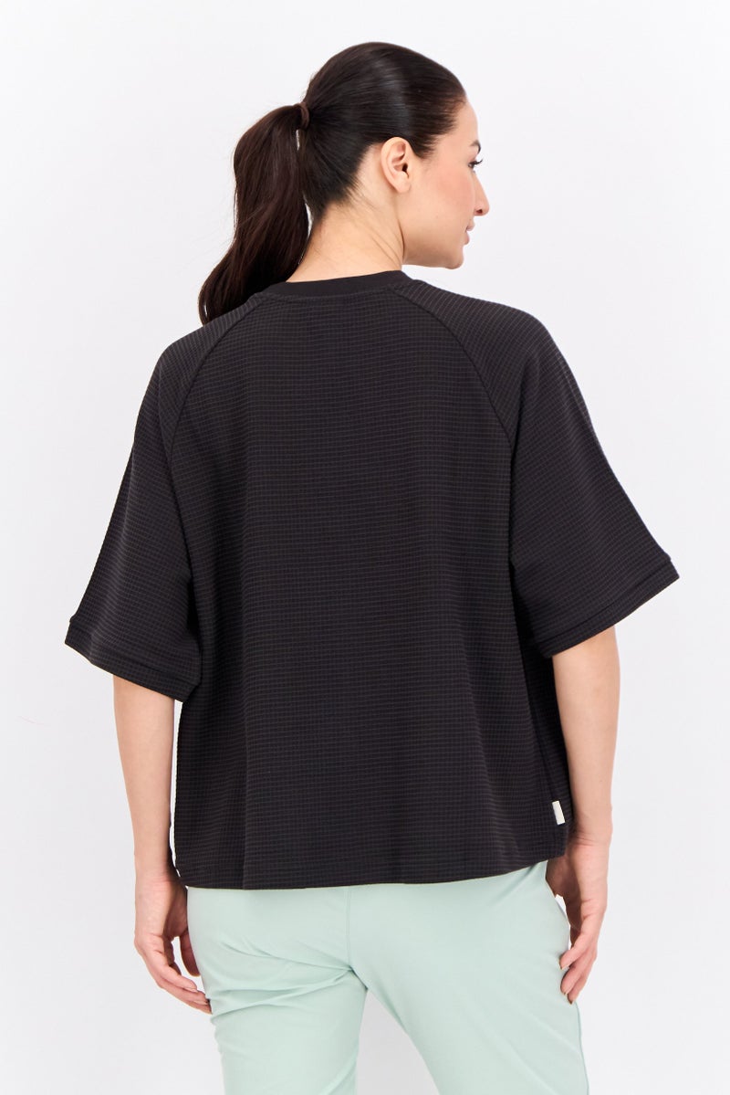 Women Sportswear Fit Short Sleeve Outdoor Sweatshirt, Black